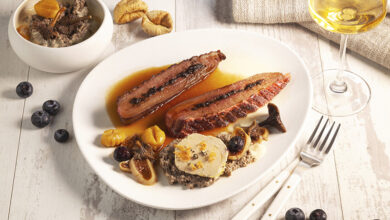 Magret à l’ail noir, émulsion Foie Gras garniture automnale