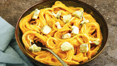 Pâtes crémeuses butternut, chèvre frais Sainte-Maure de Touraine AOP