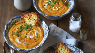 Velouté potimarron tuiles fromagères