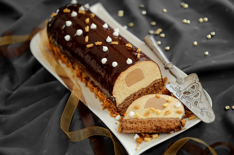 Bûche de Noël chocolat, praliné spéculoos