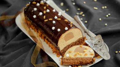 Bûche de Noël chocolat, praliné spéculoos