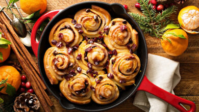 Cinnamon rolls cannelle, à l'orange canneberges