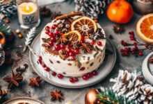 Gâteau de Noël agrumes, épices fruits rouges