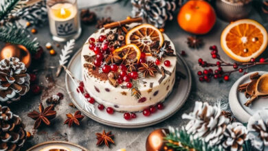 Gâteau de Noël agrumes, épices fruits rouges