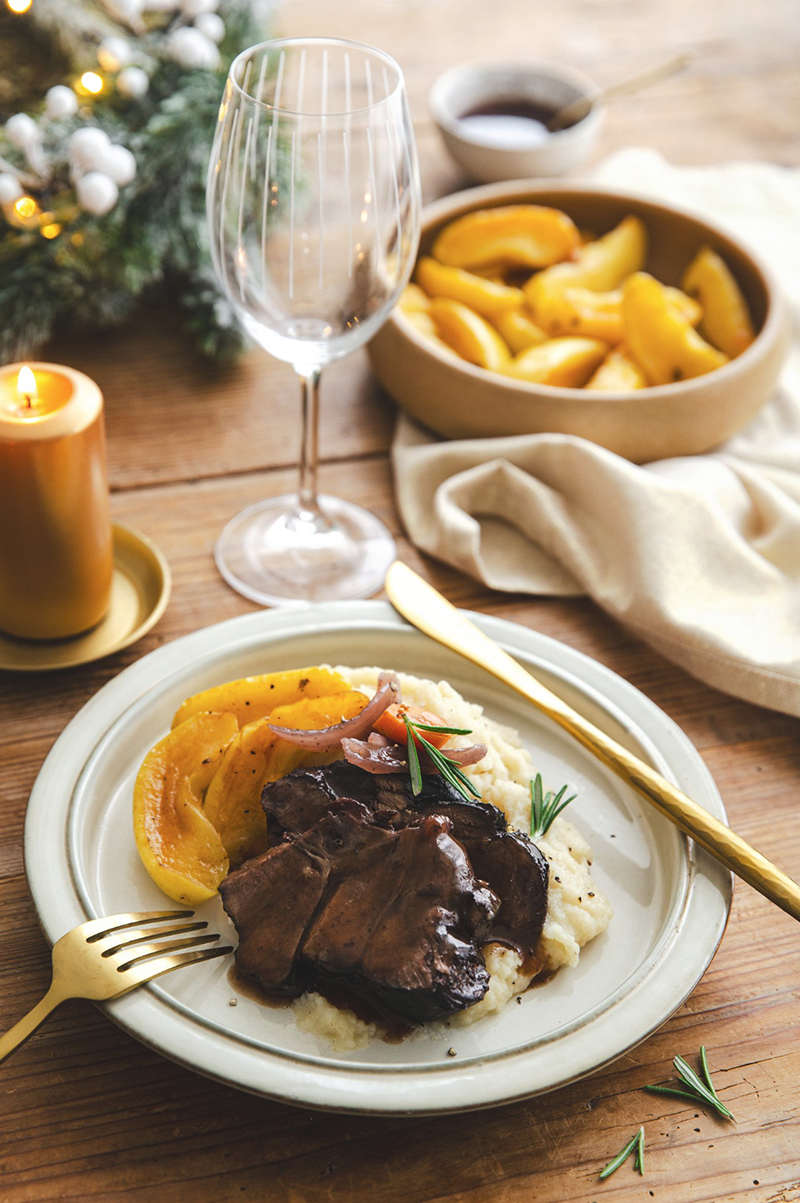 Jarret de bœuf braisé vin rouge