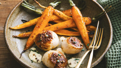 Noix de Saint-Jacques croûtes tandoori carottes confites