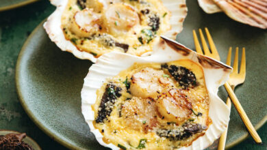 Noix de Saint-Jacques coquille morilles