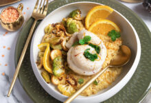 Tournedos poisson blanc, lentilles corail crémeuses safran agrumes