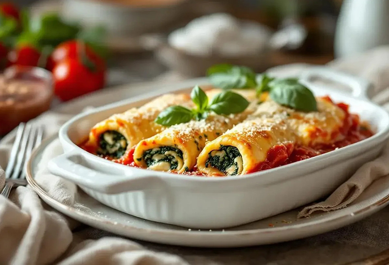 Cannellonis ricotta-épinards sauce tomate