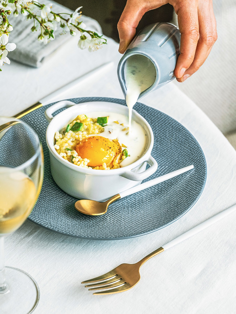 Cassolettes de Perles œufs à l’avocat sauce Bleu d’Auvergne