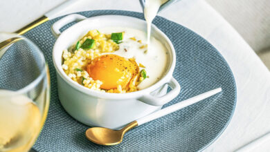 Cassolettes de Perles œufs à l’avocat sauce Bleu d’Auvergne
