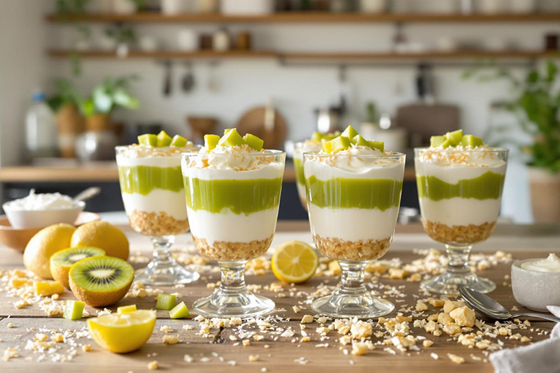 Mousse noix coco coulis de kiwi acidulé