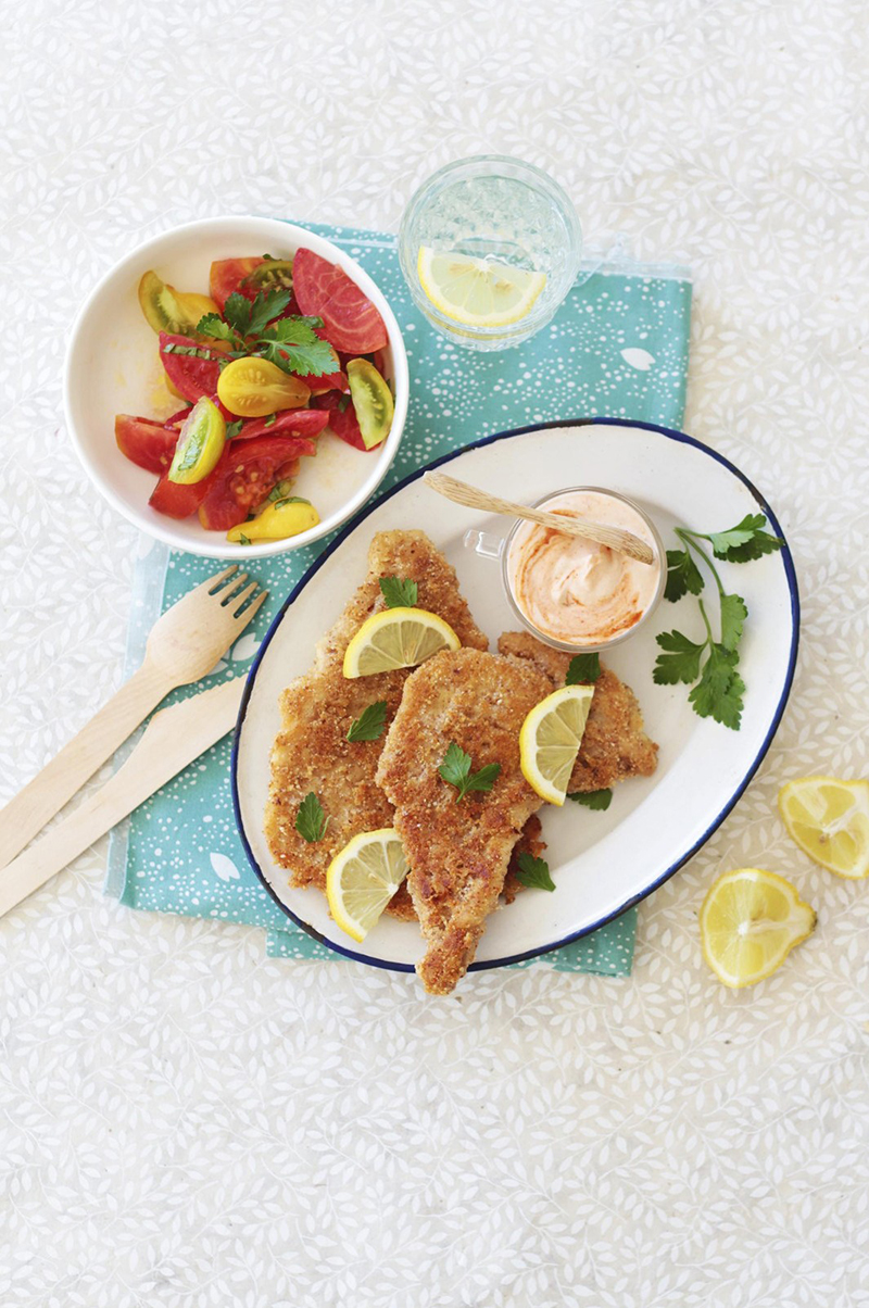 Raie douce panée parmesan, mayonnaise harissa