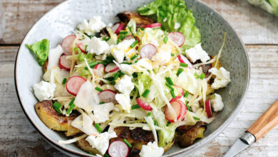 Salade feuille de chêne Smashed potatoes