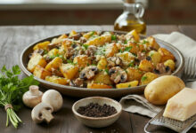 Poêlée rustique pommes de terre, champignons à l’ail persil