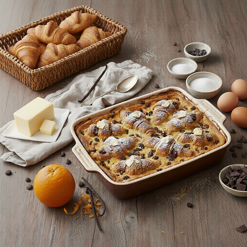 Pudding rustique croissants chocolatés