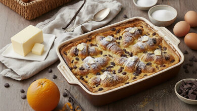 Pudding rustique croissants chocolatés