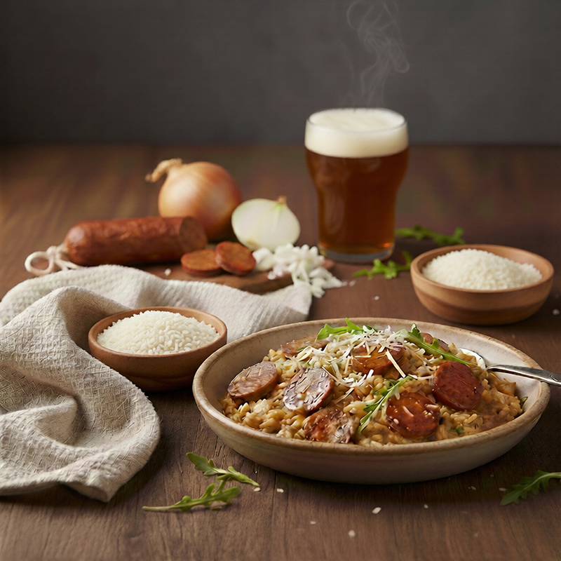 Risotto rustique chorizo bière ambrée
