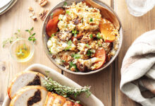 Rôti de dinde farci, mélange céréales, chou-fleur patate douce