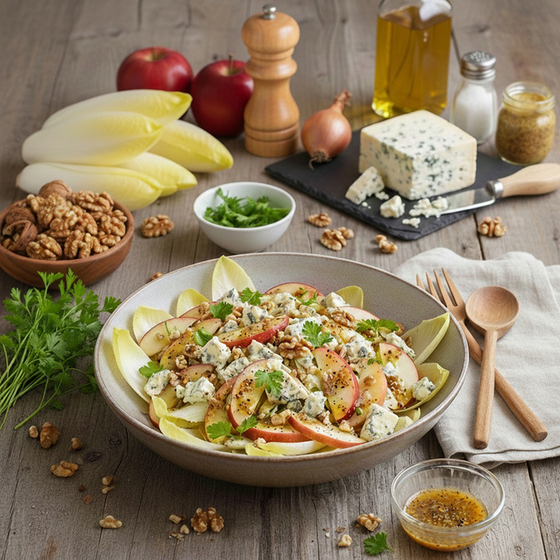 Salade croquante d’endives pommes, Roquefort noix