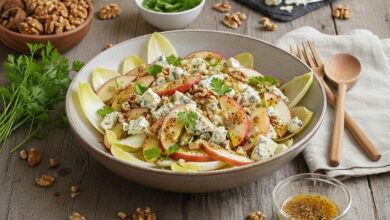 Salade croquante d’endives pommes, Roquefort noix