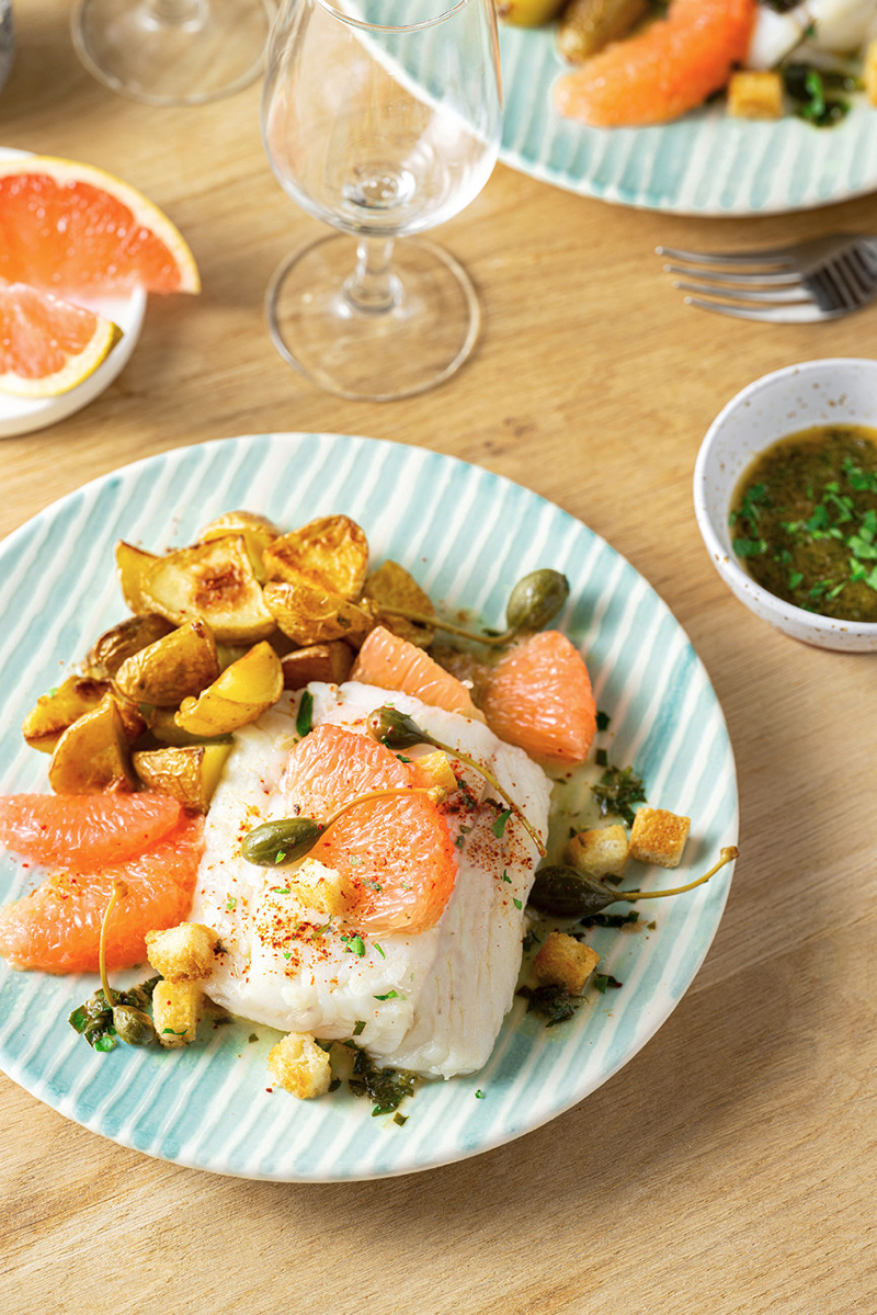 Cabillaud grenobloise revisité Pamplemousse Rose de Floride