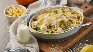 Gratin de penne, brocoli poisson blanc