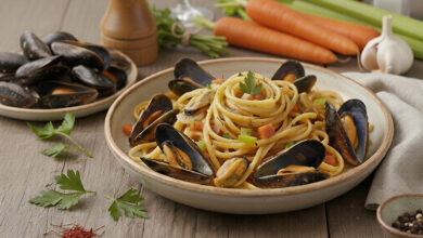 Linguine moules, légumes fondants infusion de safran