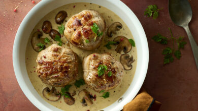 Paupiettes de veau crème, moutarde à l’ancienne champignons