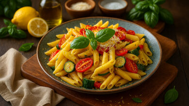 Penne courgettes poivrons