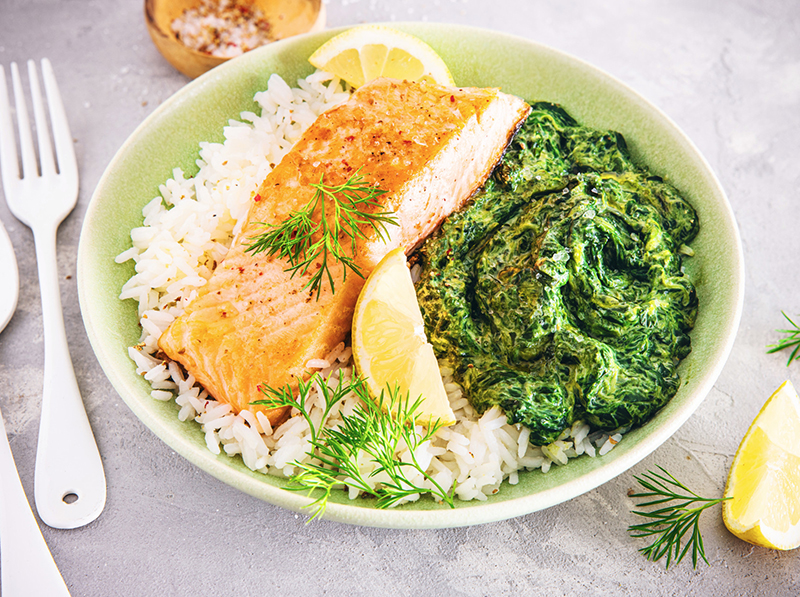Saumon épinards à la crème riz