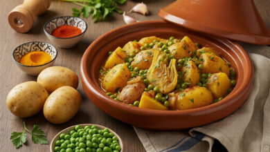 Tajine de fenouil, pommes de terre petits pois
