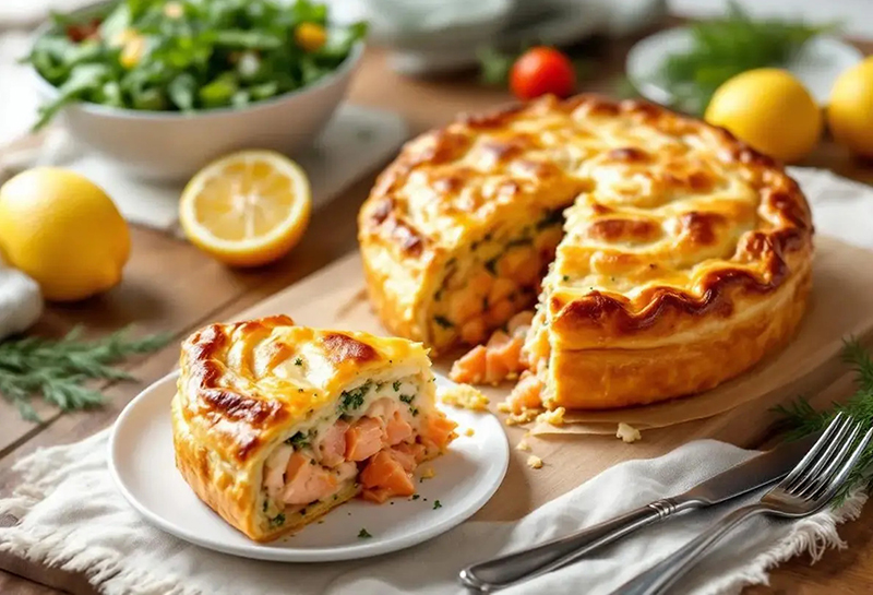 Tourte dorée saumon aneth