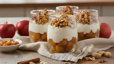 Verrines pommes caramélisées, faisselle granola cannelle