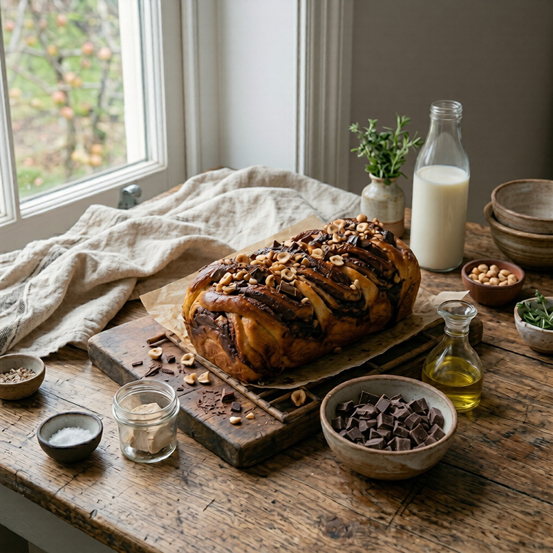 Babka tressée chocolat noir noisettes du Piémont