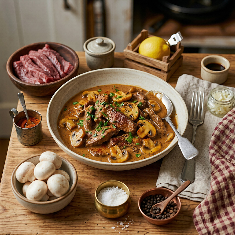 Bœuf Stroganoff crémeux champignons