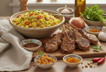 Couscous safran côtelettes d’agneau marinées