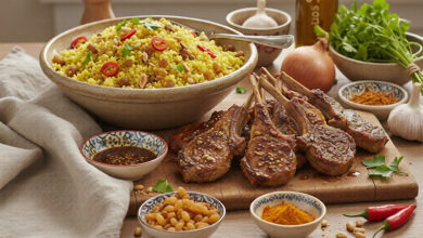 Couscous safran côtelettes d’agneau marinées