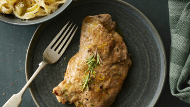 Escalopes de veau crème de citron, romarin olives vertes