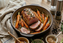 Filet mignon de porc rôti miel, moutarde carottes fondantes