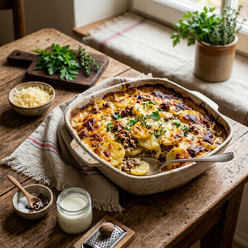 Gratin fondant pommes de terre bœuf haché
