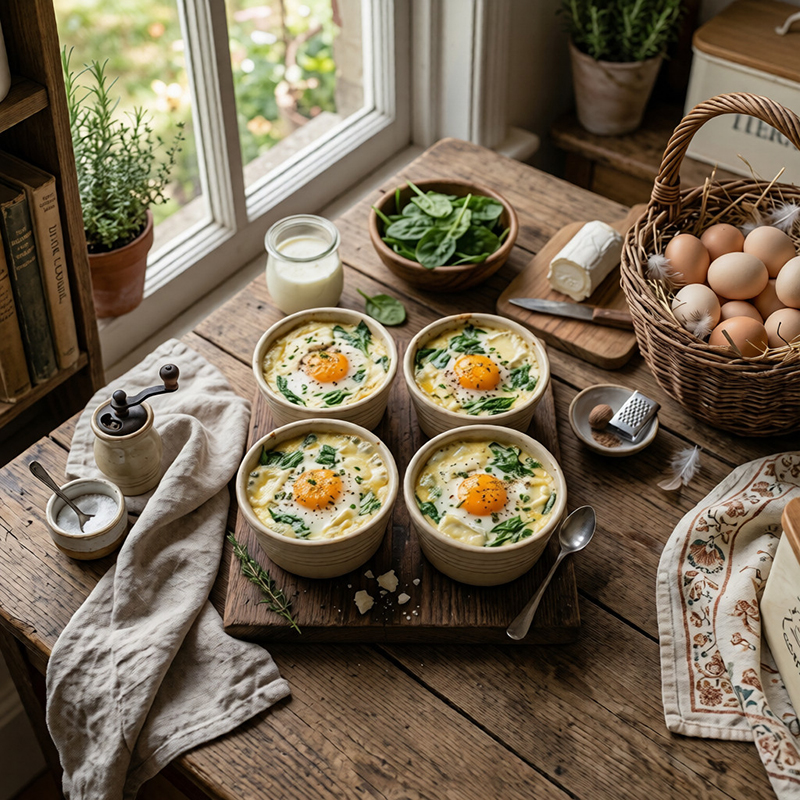 Les œufs cocotte épinards chèvre