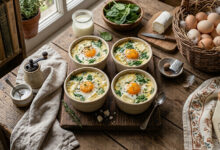 Les œufs cocotte épinards chèvre