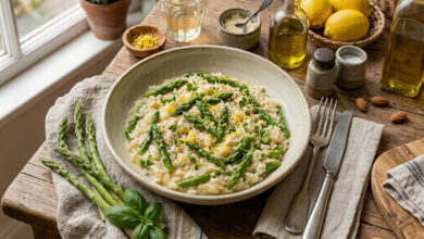 Risotto crémeux asperges vertes citron