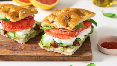 Veggie sandwich focaccia Pamplemousse Rose de Floride