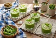 Velouté glacé petits pois, menthe fraîche éclats de feta